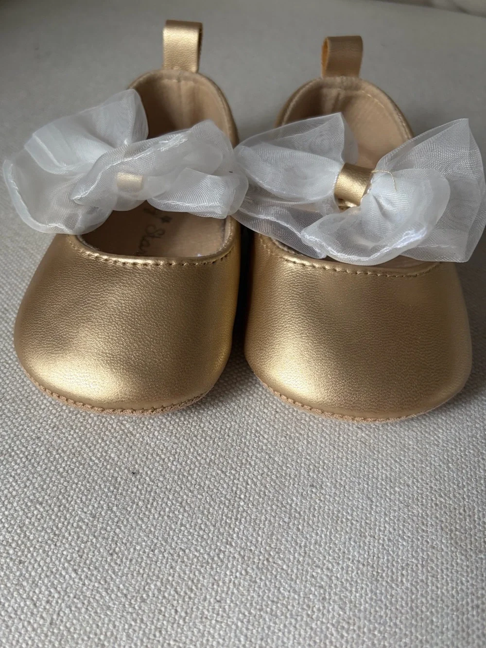 Baby Girl Gold Shoes with White Organza Bows